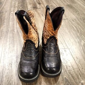 Justin Gypsy Zebra print Ostrich leather boots size 9B